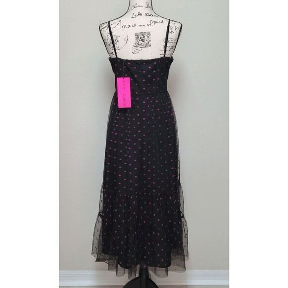 💋 BETSEY JOHNSON Lip Print Tiered Sweetheart Black Dress SIZE 12 NWT - Picture 10 of 13